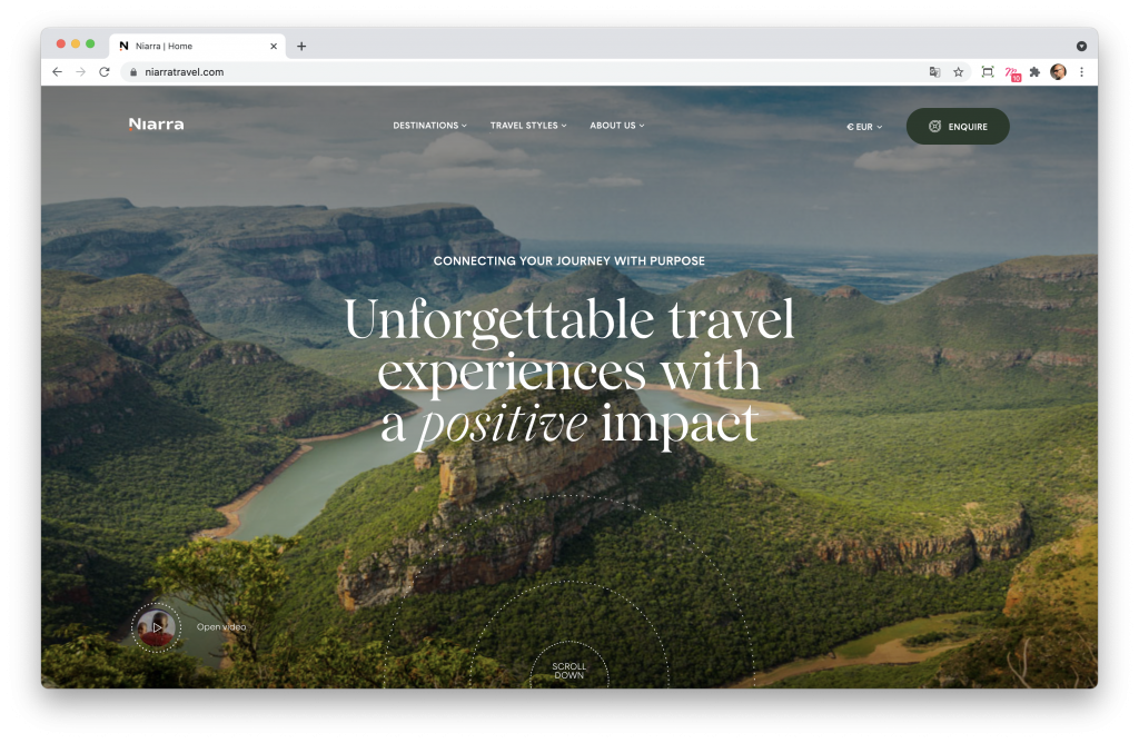 Screenshoot de la home page du site Niarra Travel